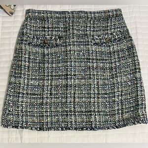 Ann Taylor Shimmer Tweed Mini Skirt Frayed Hem Textured Career Casual Size 6